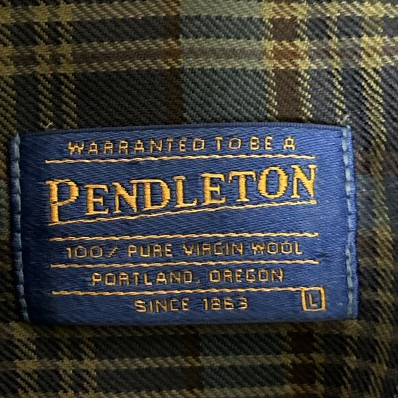 Sir Pendleton Mens Large Shirt 100% Wool Blue Brown Plaid L Button Down Collar - Picture 6 of 6
